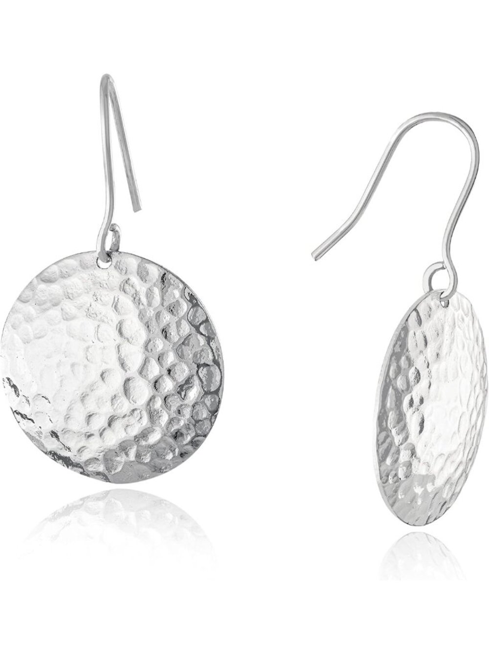 Elegant Silver Plated 21mm Hammered Circle Drop Earrings with French Wire